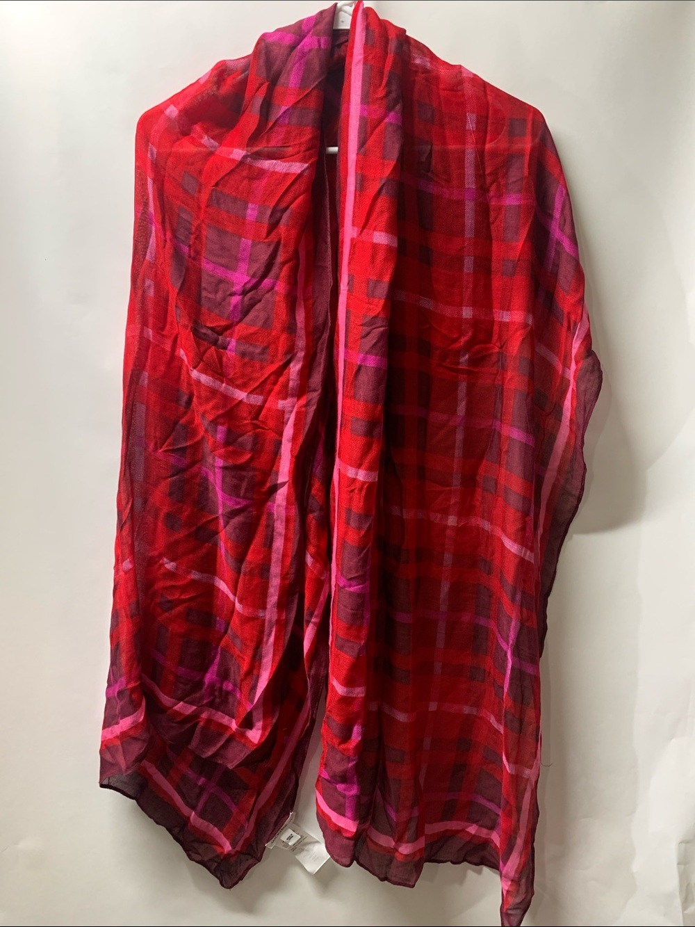 Isaac Mizrahi Red and Pink Plaid Lightweight Women's Scarf